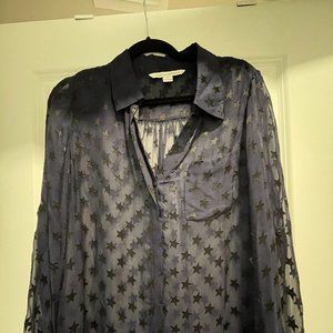 Diane von Furstenberg Sheer Navy Star Blouse